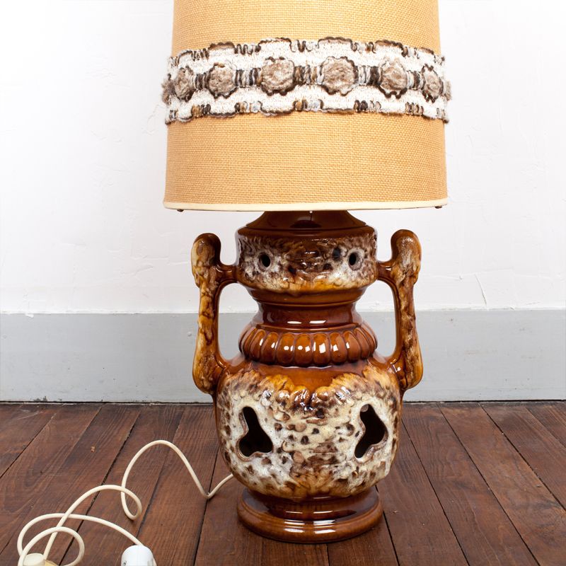 Lampe de sol Vintage, pied en céramique et abat jour tissu – Luckyfind