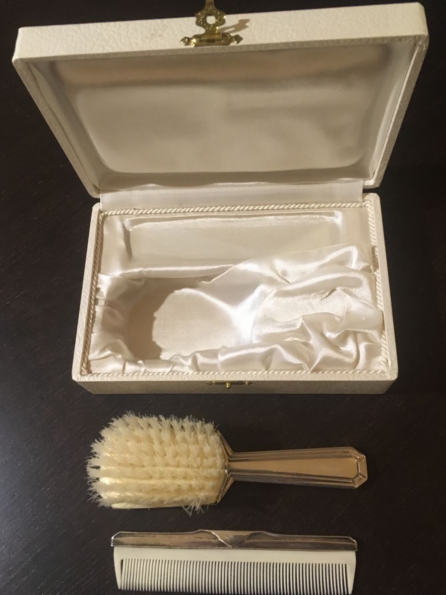 Coffret naissance brosse et peigne métal argenté – Luckyfind