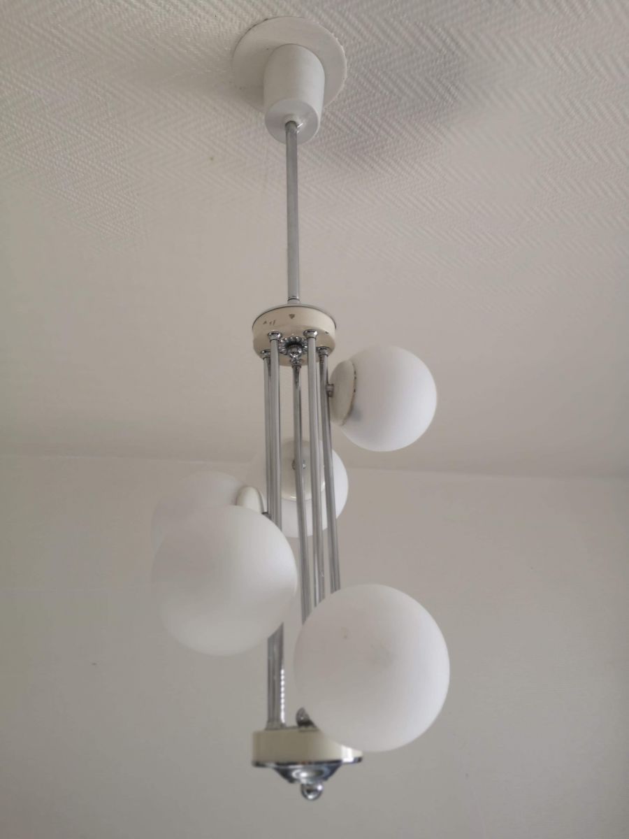 lustre vintage 5 boules en verre opaline blanc années 60 ...