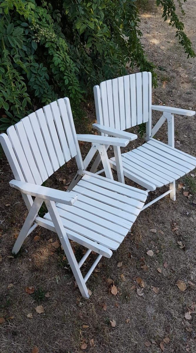 fauteuils de jardin pliants blancs en bois des années 70 – Luckyfind