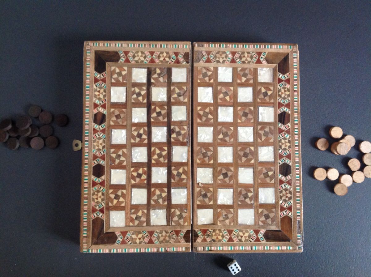 Backgammon Jeu en bois incrusté de luxe Helena Handmade Mother of Pearl 20" arides A2 