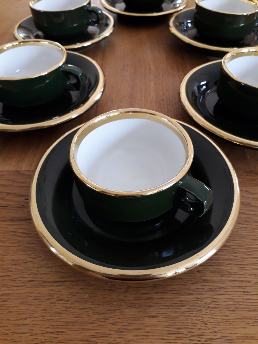 6 tasses à café bistrot anciennes vert empire – Luckyfind