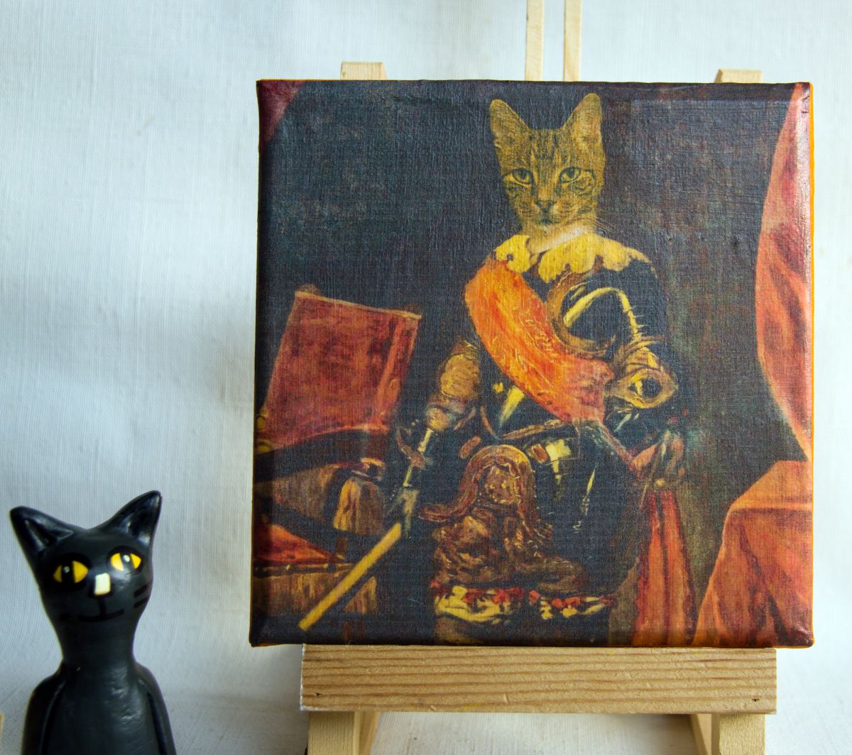 Tableau petit format peinture de chat en costume ancien. – Luckyfind