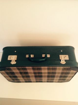 Valise vintage souple imprimé écossais vert boutieille