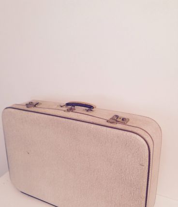 Grande Valise rigide vintage beige et camel