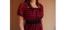 Robe babydoll carreaux fushia noire dentelle T36
