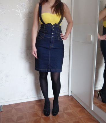 Jupe crayon en jean brut taille haute T38