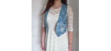 Gilet crochet bleu denim dos poches TU