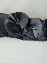 Bandeau large fleurs tissu rétro gris souris fait main