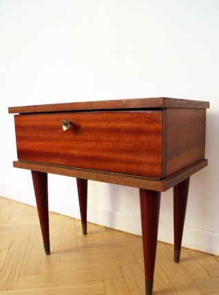 Table de chevet vintage bois pieds fuselés