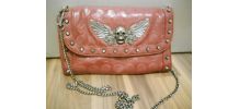 Pochette bandoulière avec chaines tête de mort bordeaux