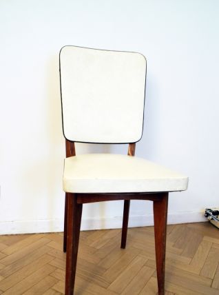 Chaise vintage scandinave blanche et bois pas cher