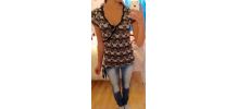 Tee-shirt vintage fantaisie beige et noir avec Noeud