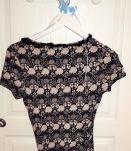 Tee-shirt vintage fantaisie beige et noir avec Noeud