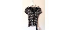 Tee-shirt vintage fantaisie beige et noir avec Noeud