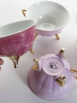 5 tasses à pieds rose et mauve