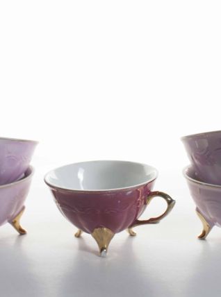 5 tasses à pieds rose et mauve