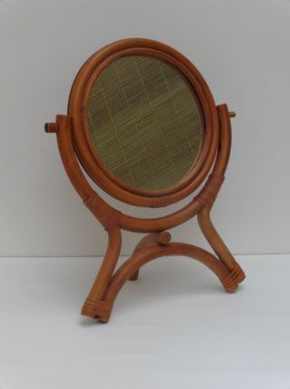 Miroir rotin sur pied vintage
