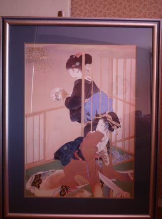 Tableau japonais 2 geishas cadre décoration maison