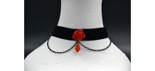 COLLIER VELOURS ET FLEUR TISSU