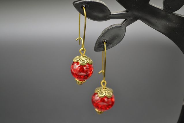 BOUCLES D'OREILLES PERLE EN VERRE CRAQUELE