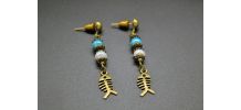 BOUCLES D'OREILLES PERLES MAGIQUES ET ARÊTE DE POISSON