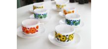 Lot de 7 tasses lotus Arcopal vintage pas cher 70's 