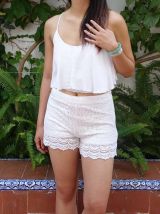 Crop top blanc fluide dentelle neuf vaporeux dos Lefties T36