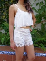 Crop top blanc fluide dentelle neuf vaporeux dos Lefties T36