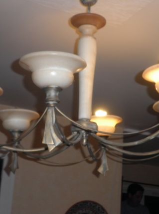 lustre en pâte de verre fer forgé 6 lampes