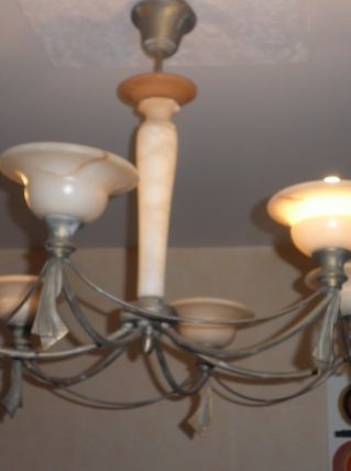 lustre en pâte de verre fer forgé 6 lampes