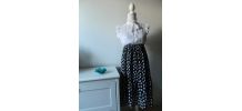 Jupe midi plissée à pois en voile vintage