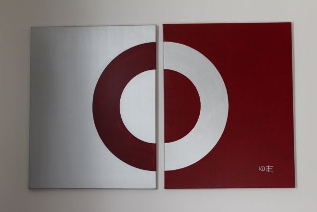 Huile sur toile diptyque rouge &amp; argent