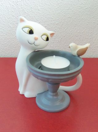 Porte bougie à réchaud, chat à la fontaine., marque Partylite