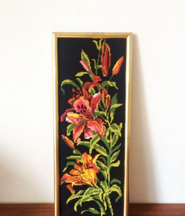 Cadre vintage canevas fleurs 
