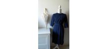 Robe plissée col bateau bleu marine vintage 50's