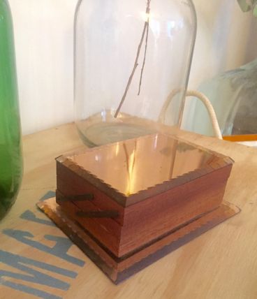 Boîte à cigarettes années 50 miroir rose cuivre