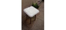 Tabouret moumoute vintage bois pieds compas