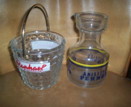 LOT BISTROT PICHET + VERRE + SEAU GLACONS PUBS 