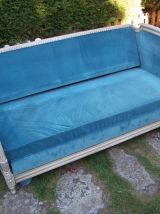CANAPE LIT STYLE LOUIS XVI VELOURS BLEU
