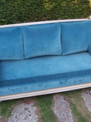 CANAPE LIT STYLE LOUIS XVI VELOURS BLEU