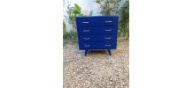 Commode vintage scandinave bleue pieds compas