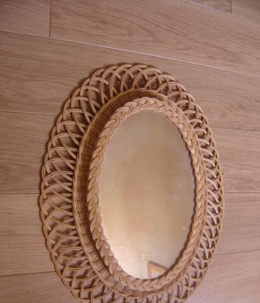 grand miroir osier rotin  soleil ovale 