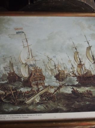 tableau ancien de bataille navale 