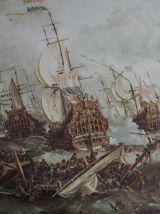 tableau ancien de bataille navale 