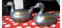 Canards anciens en étain et laiton - boite / vide poche