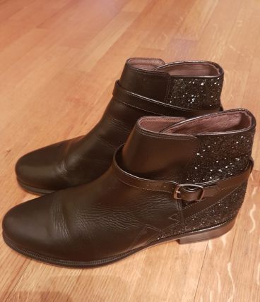 Bottines André cuir &amp; paillettes 40