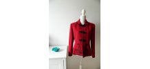 Veste brodée vintage en laine vierge rouge 80's