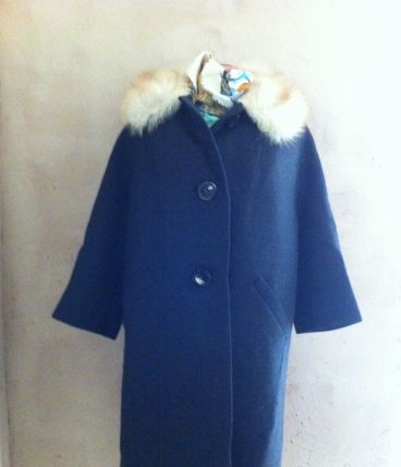 Manteau années 50 laine fourré renard