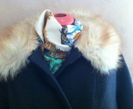 Manteau années 50 laine fourré renard